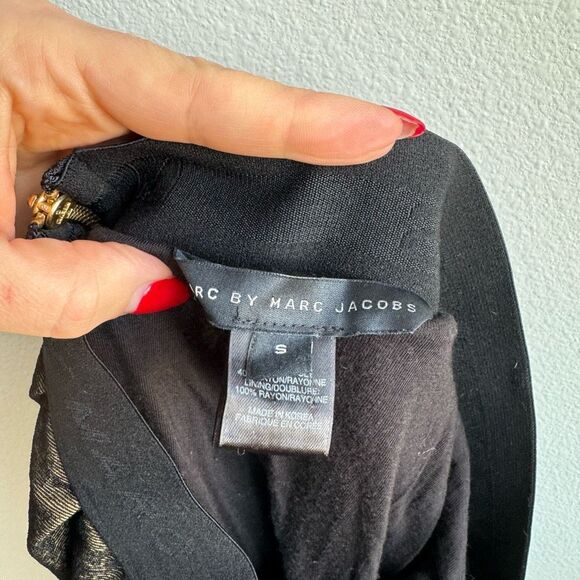 Marc Jacobs Black Metallic Gold Drape Faux Wrap Party Holiday Skirt Size Small - Picture 7 of 8